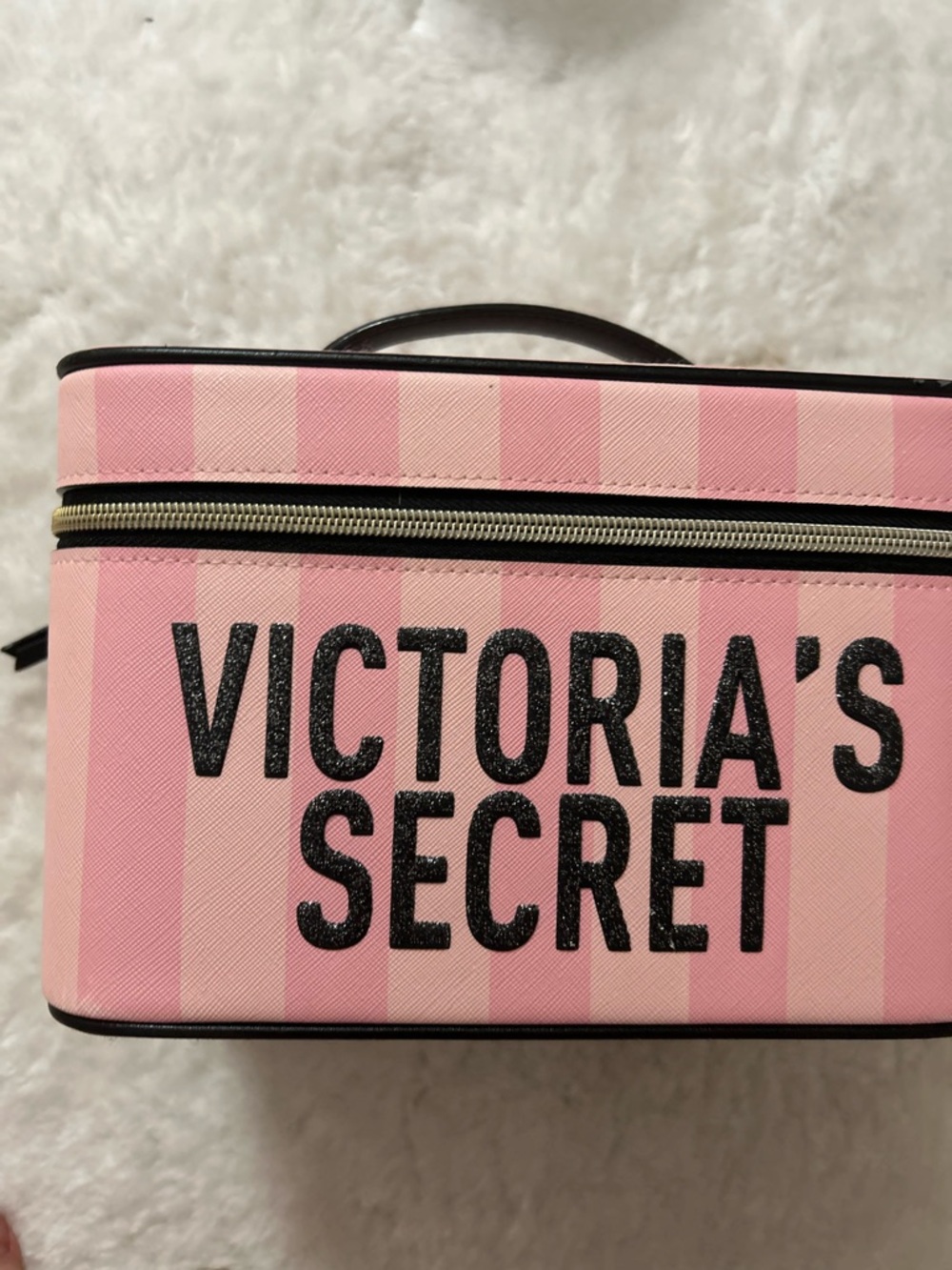RARE- Victoria's Secret Pink Striped Cosmetic/train Case